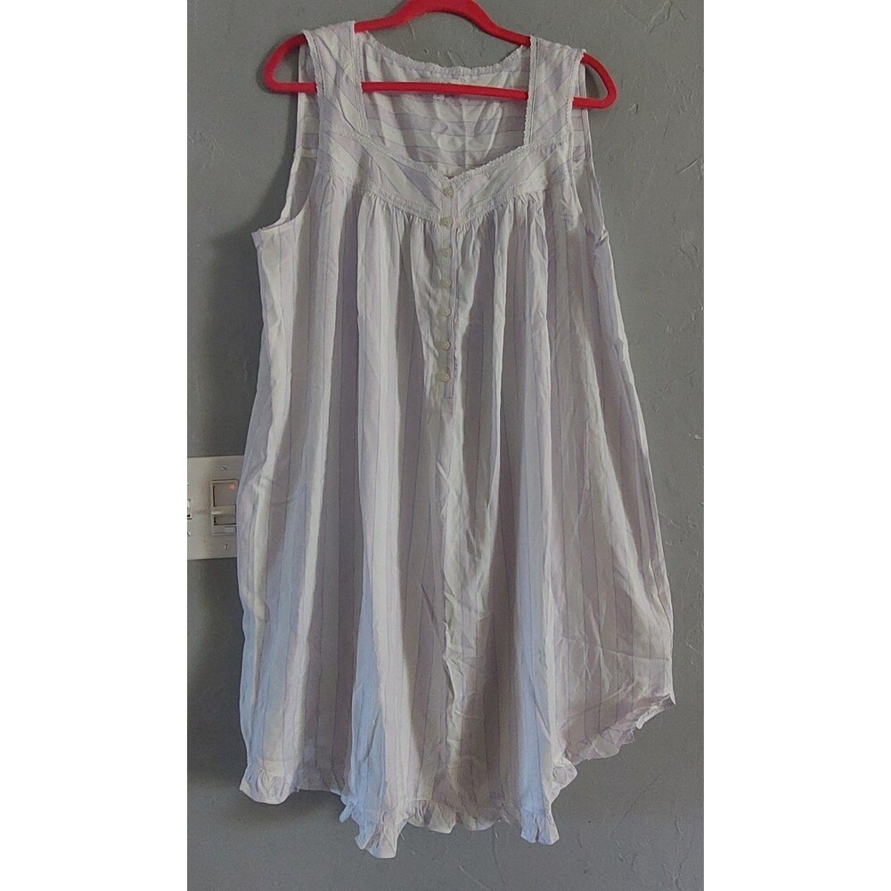 eileen west women's nightgown Chemise, Striped, Lace,heart Neck, Button, Size L, - Picture 7 of 7
